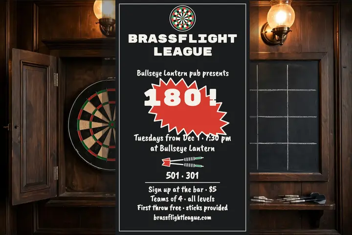 Brassflight darts league night postcard template