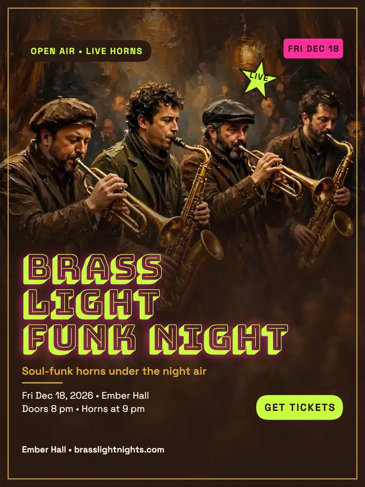 Brasslight soul funk night neon poster template