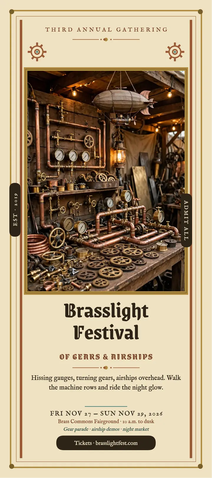 Brasslight Festival steampunk rack card template