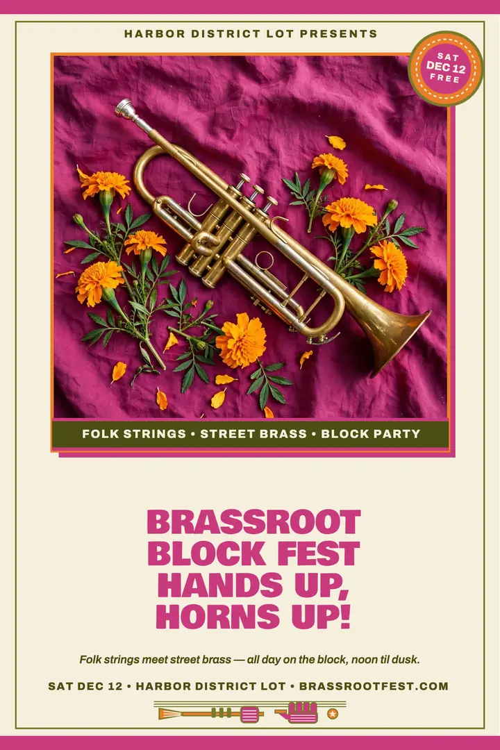 Brassroot Block Fest folk brass poster template