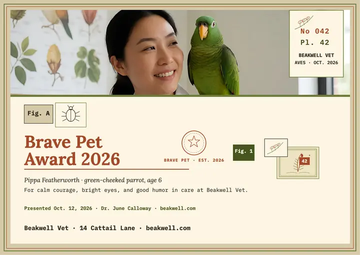 Beakwell Brave Pet award certificate template