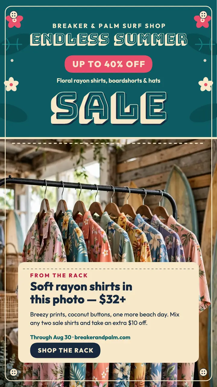 Breaker and Palm summer shirt sale story template