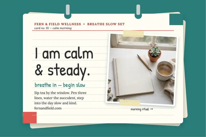 Breathe Slow morning affirmation postcard template