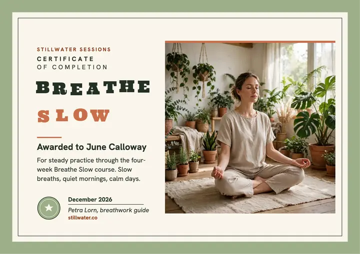 Breathe Slow completion certificate template