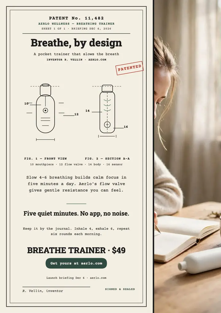 Aerlo Breathe Trainer patent flyer template
