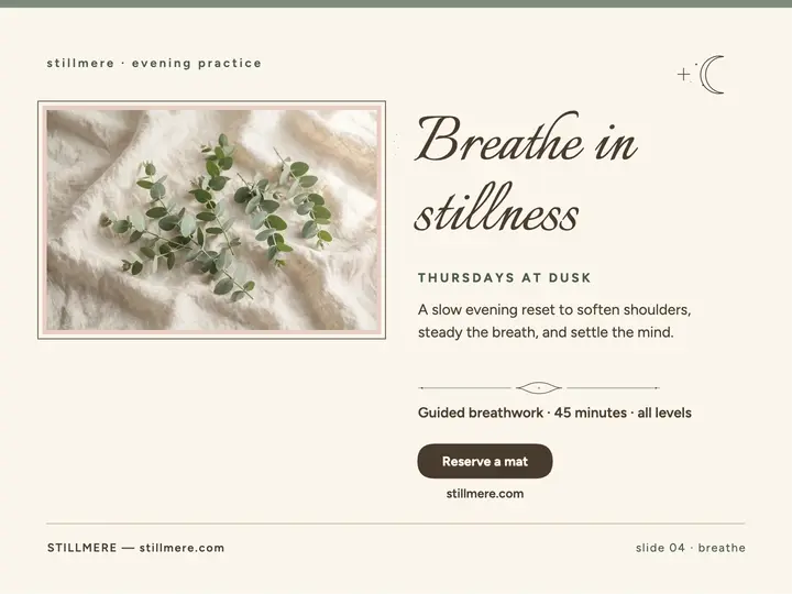 Stillmere breathwork fine-line slide: breathwork presentation slide template