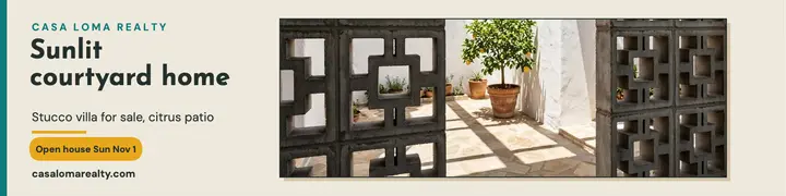 Casa Loma sunlit courtyard home banner template