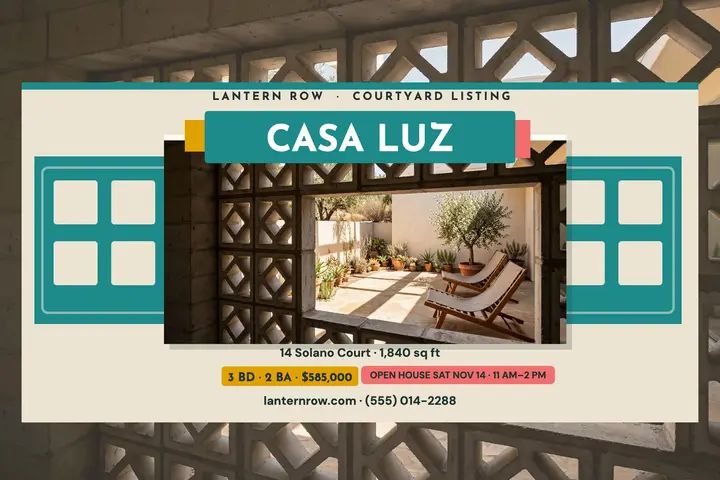 Casa Luz courtyard home postcard: courtyard home postcard template