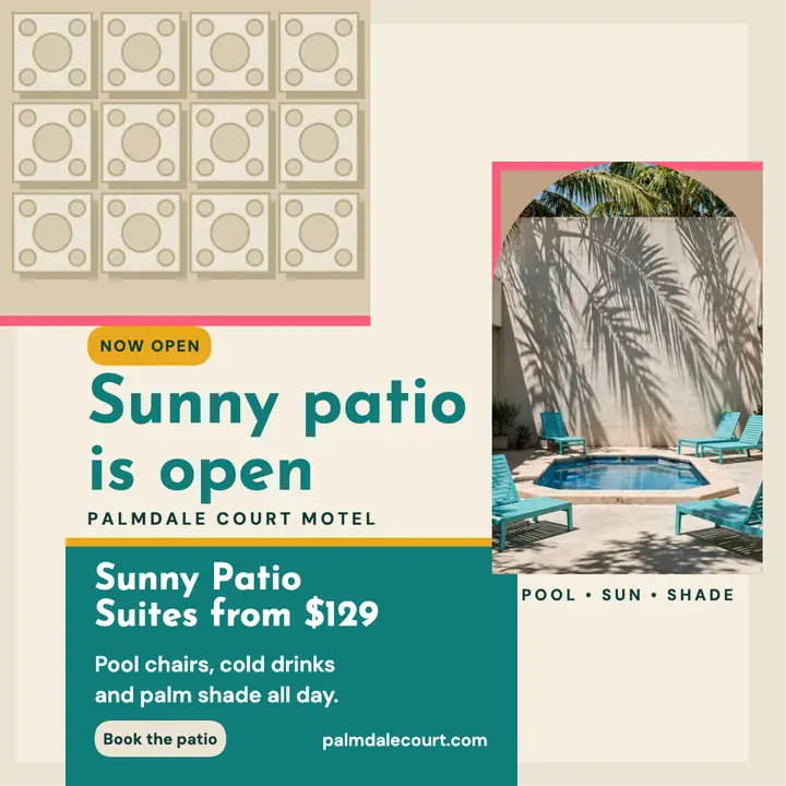 Palmdale Court sunny patio summer post template