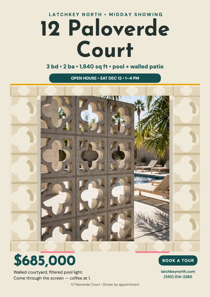 Paloverde Court open house breeze flyer template