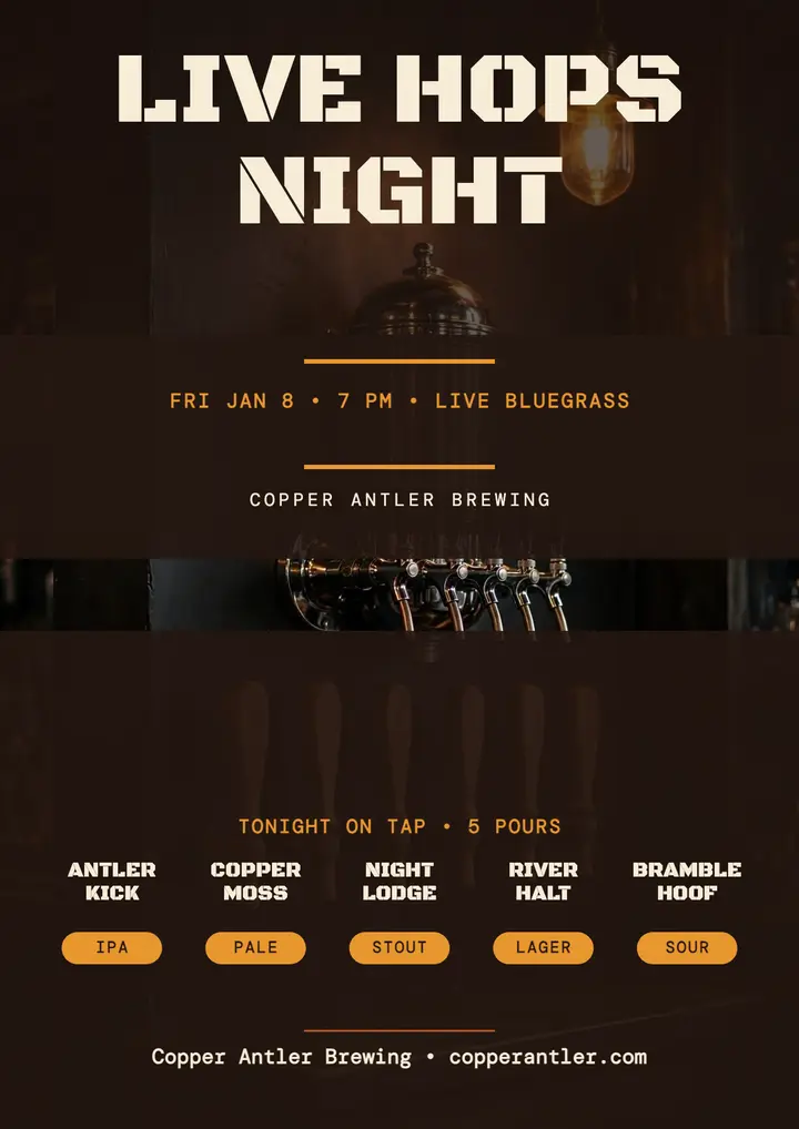 Copper Antler live hops night flyer template