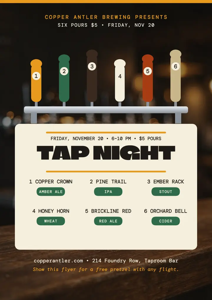 Copper Antler tap night flyer template