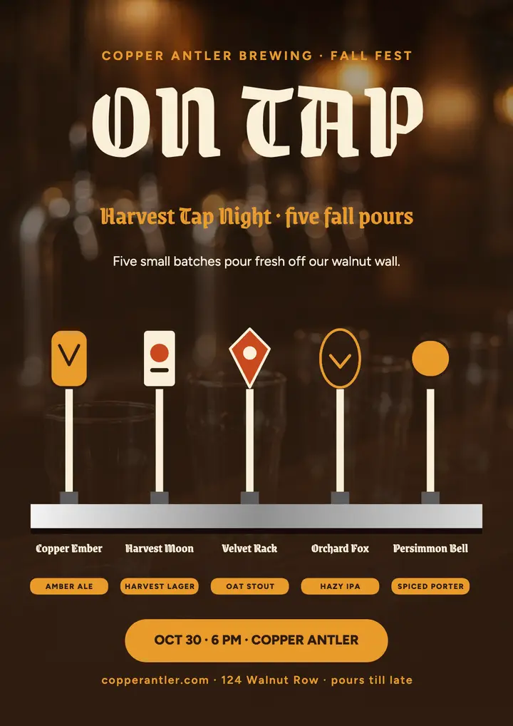 Copper Antler harvest tap night flyer: brewery tap night flyer template