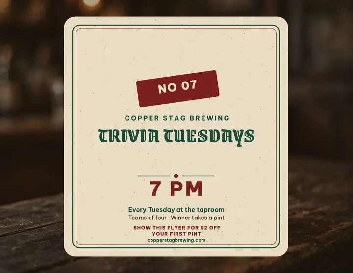 Copper Stag trivia night coaster flyer template