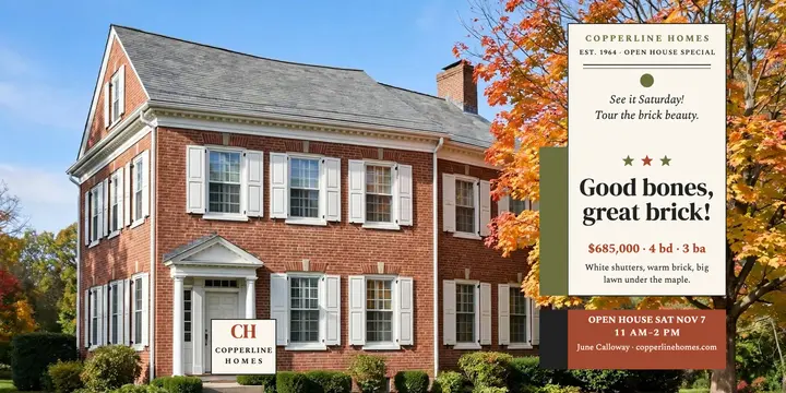 Brick colonial open house sixties post template