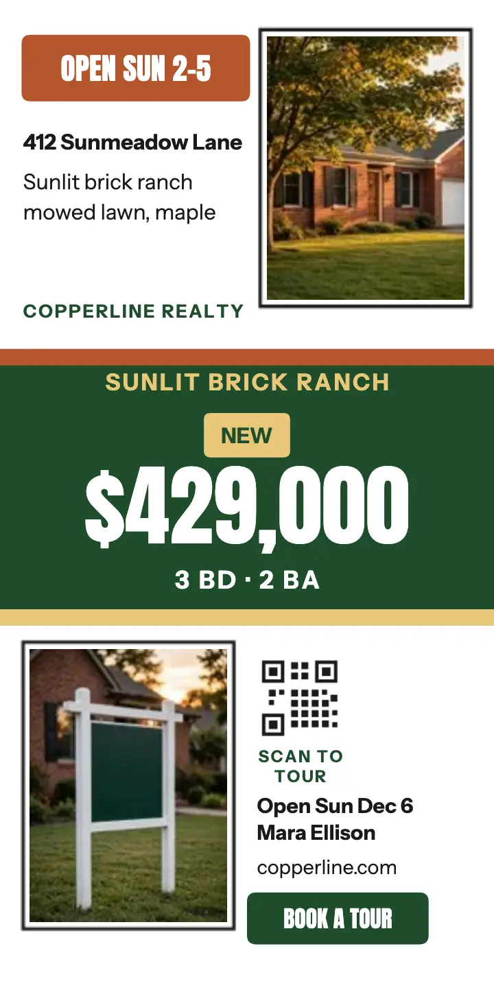 Brick ranch open house half page ad template