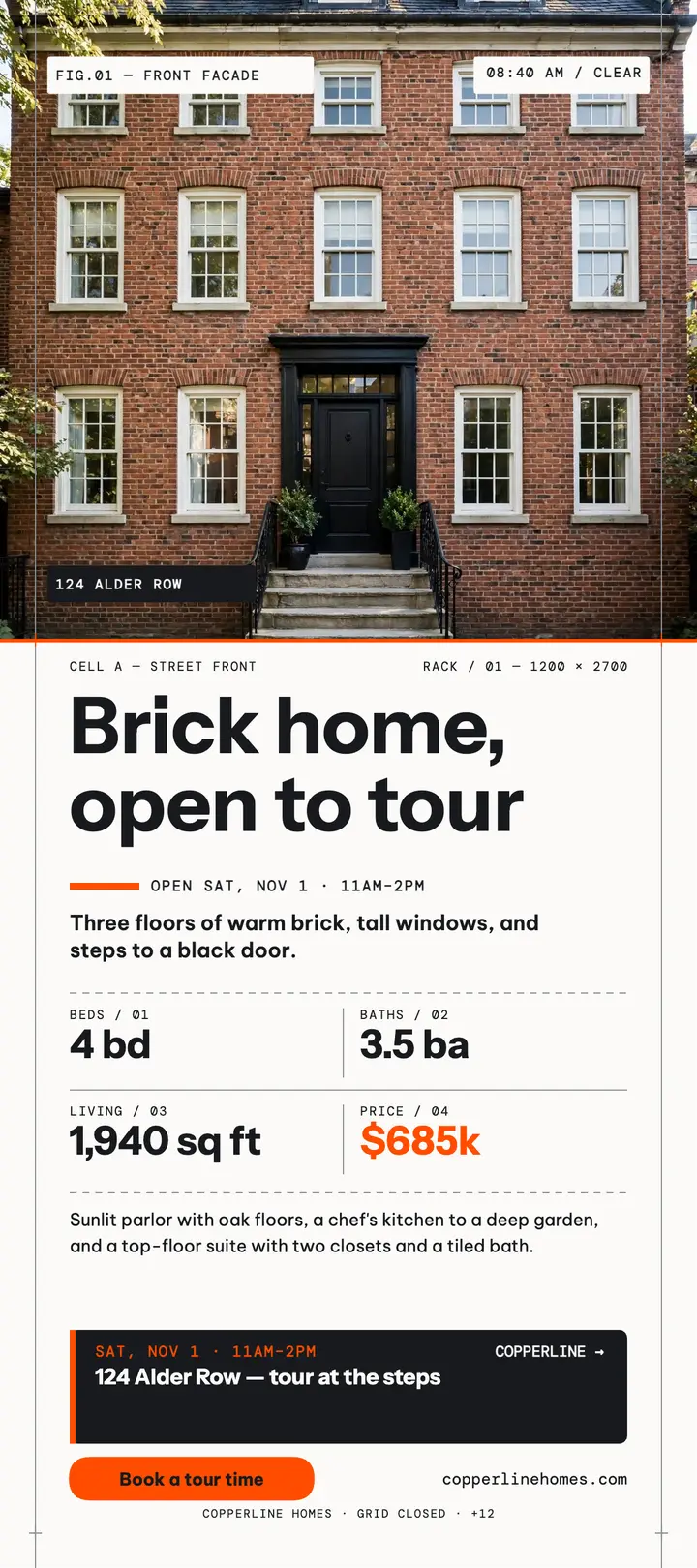 Brick townhouse open house rack card template