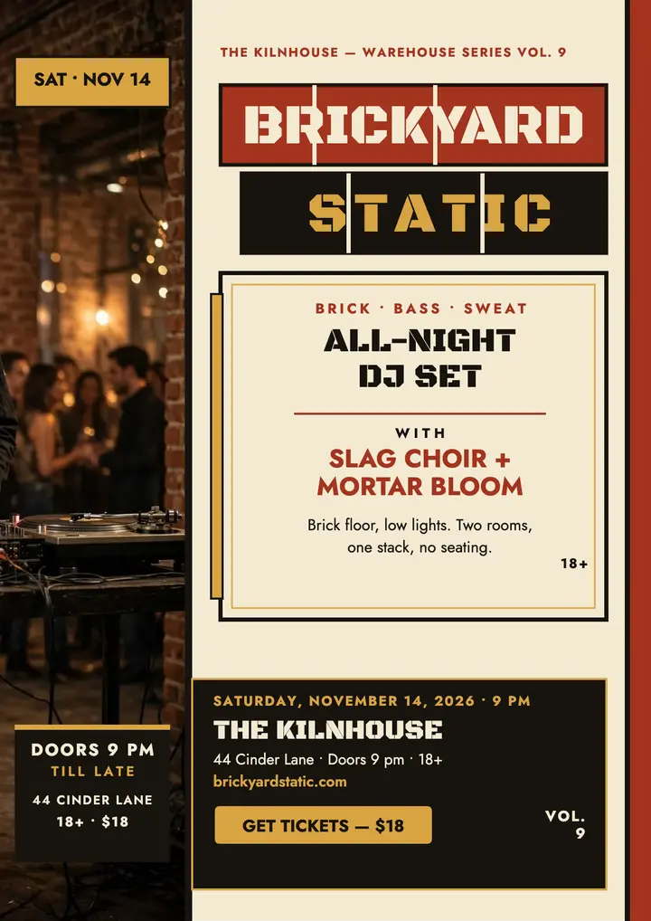 Brickyard Static warehouse DJ night flyer template