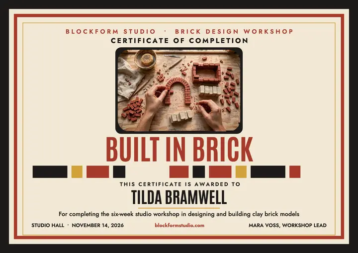 Blockform brick workshop certificate template