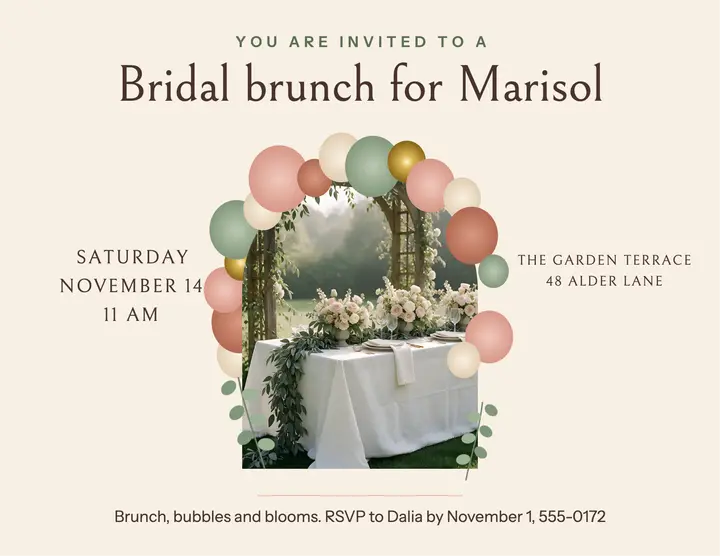 Bridal brunch balloon garland flyer template