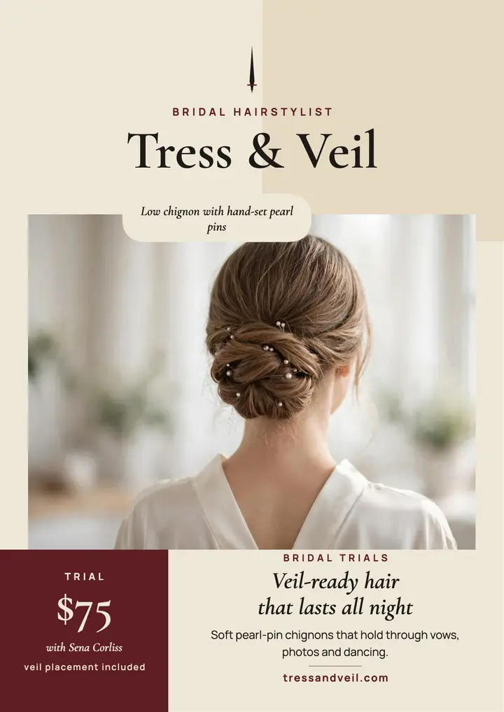 Tress and Veil bridal hair flyer template