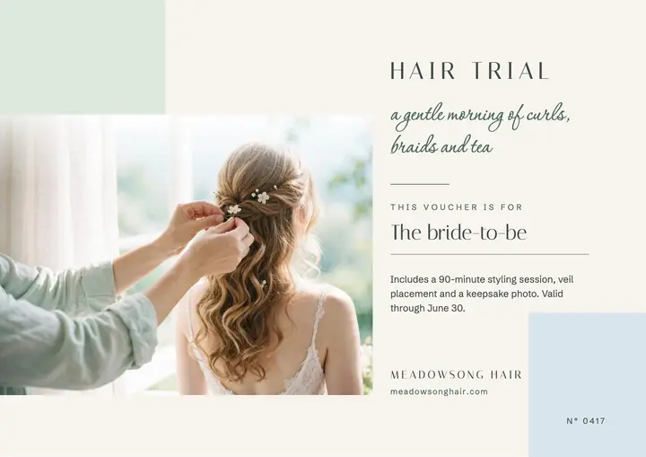 Meadowsong bridal hair trial voucher template