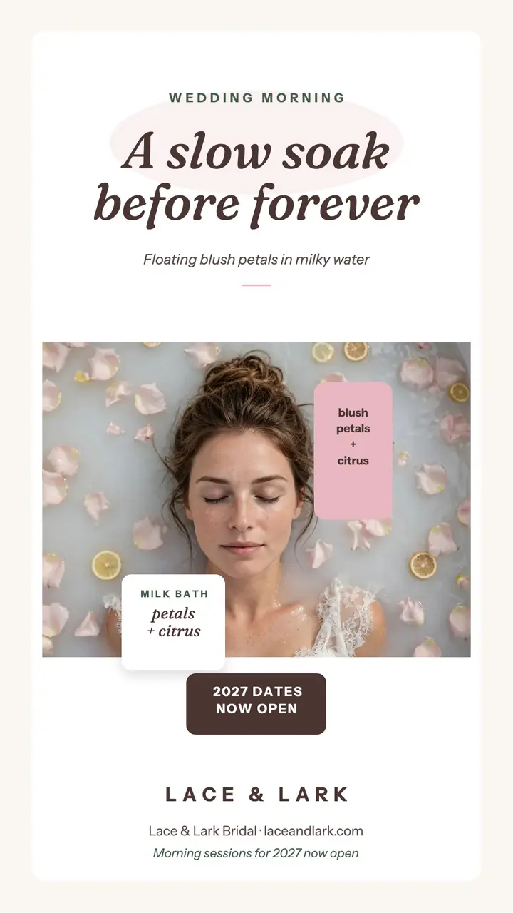 Lace and Lark bridal milk bath story: bridal milk bath story template