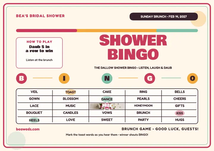 Bea Dallow shower bingo certificate template