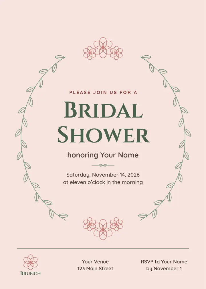 Blush and sage floral bridal shower invitation template