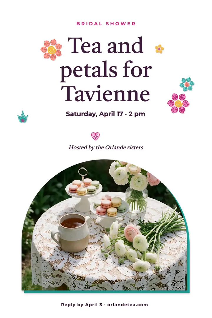 Garden tea bridal shower poster, quilled flowers template