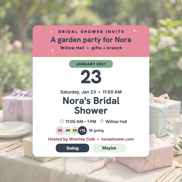 Nora Ellison garden bridal shower invite card template