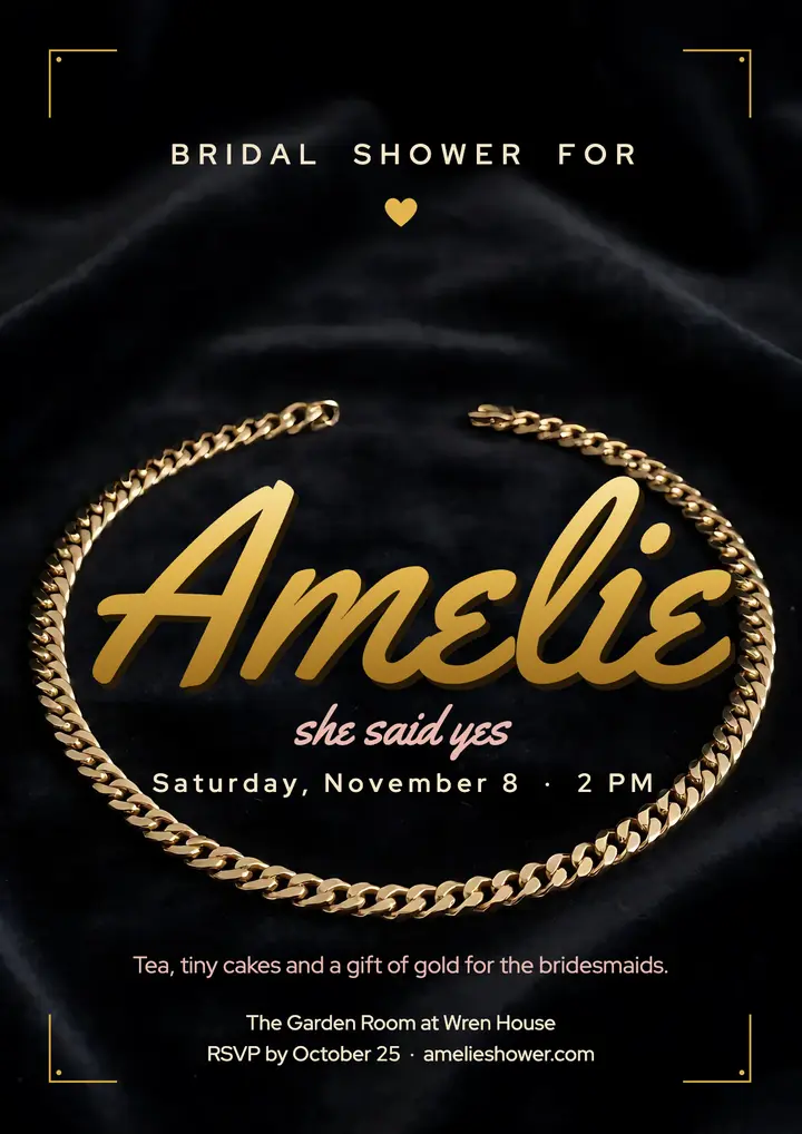 Amelie gold nameplate bridal shower invitation template