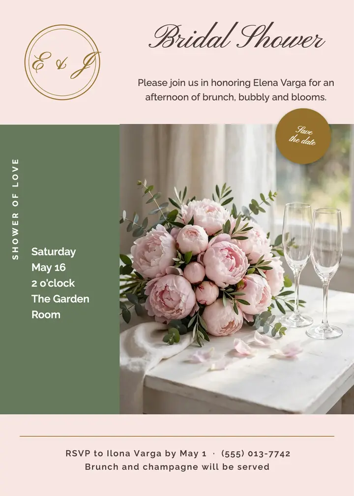 Bridal shower peony invitation template
