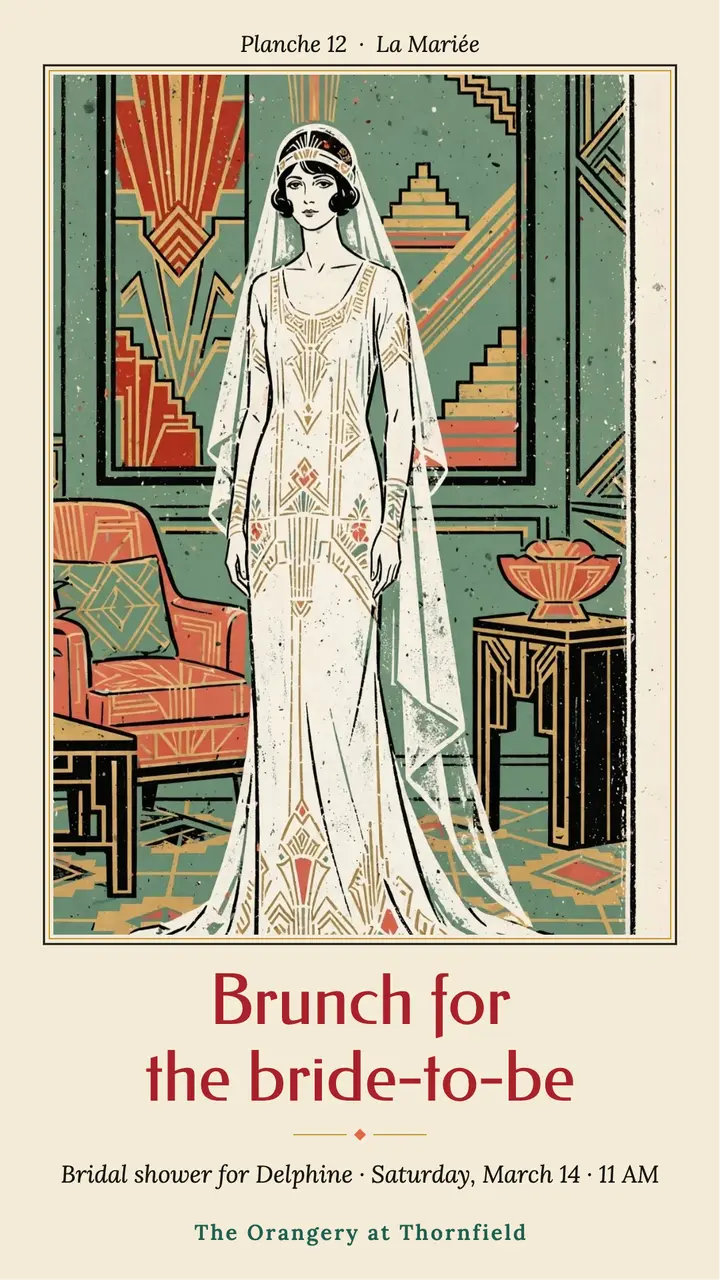 Brunch for the bride-to-be pochoir plate story template