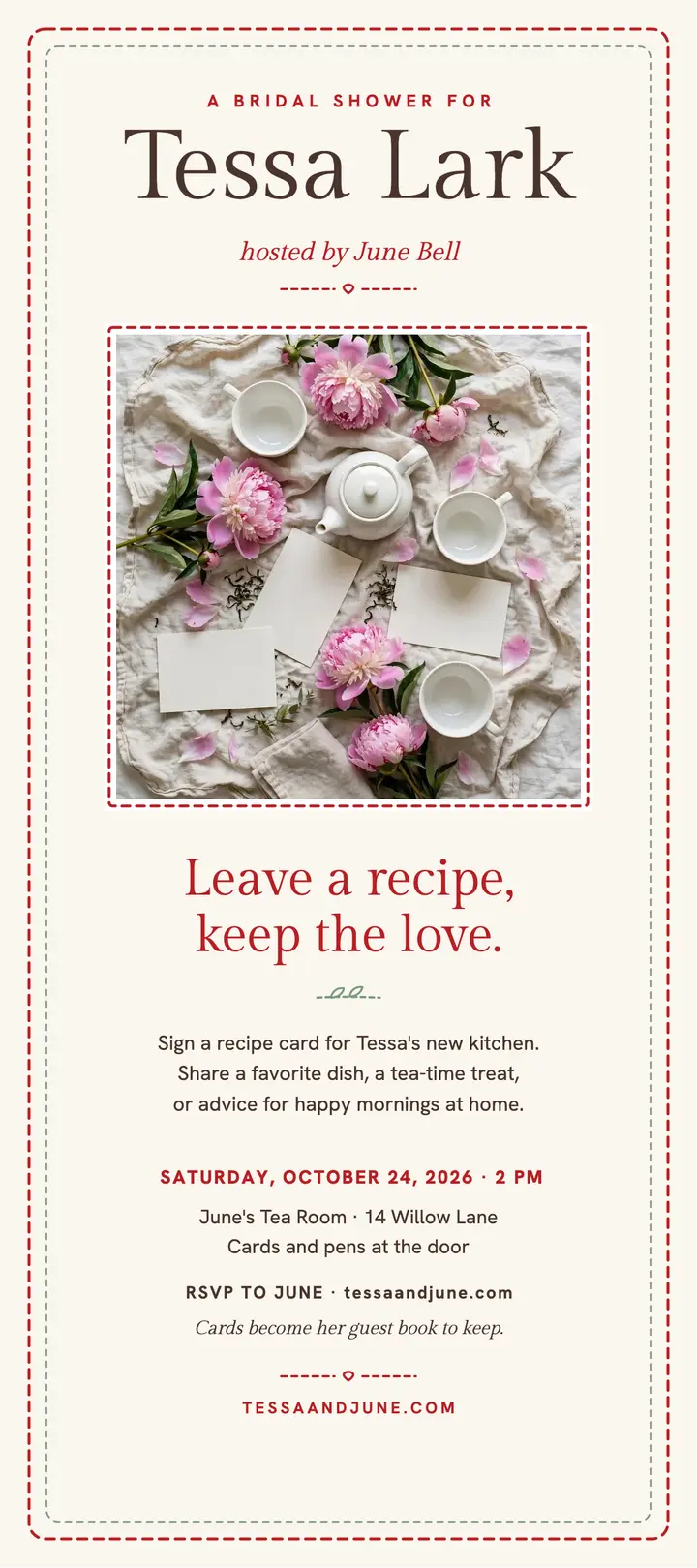 Tessa bridal shower recipe card template