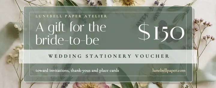 Lunebell Paper Atelier bridal shower gift voucher: bridal shower gift voucher template