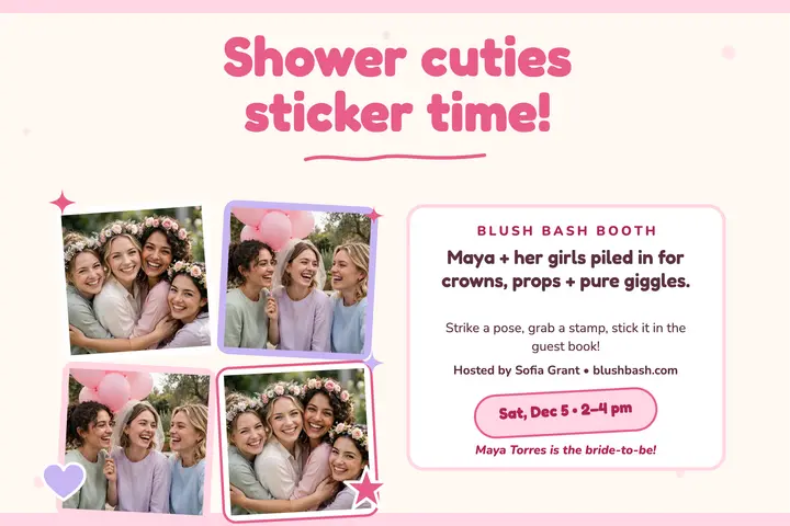 Maya's sticker booth bridal shower postcard template