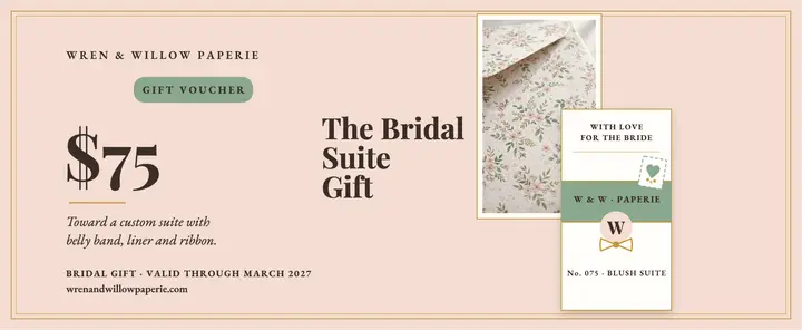 Wren and Willow bridal suite gift voucher: bridal gift voucher template