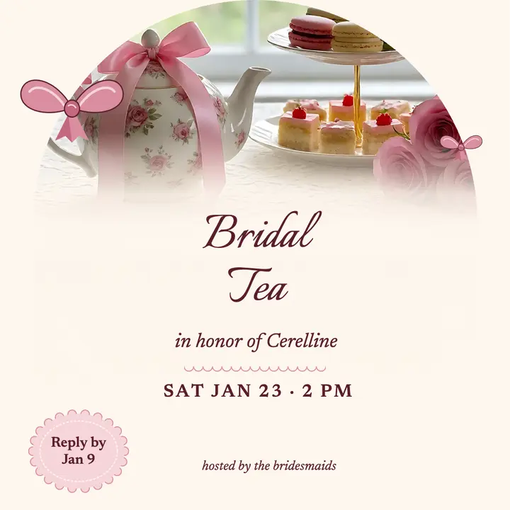 Bridal tea invitation, coquette bows and lace template