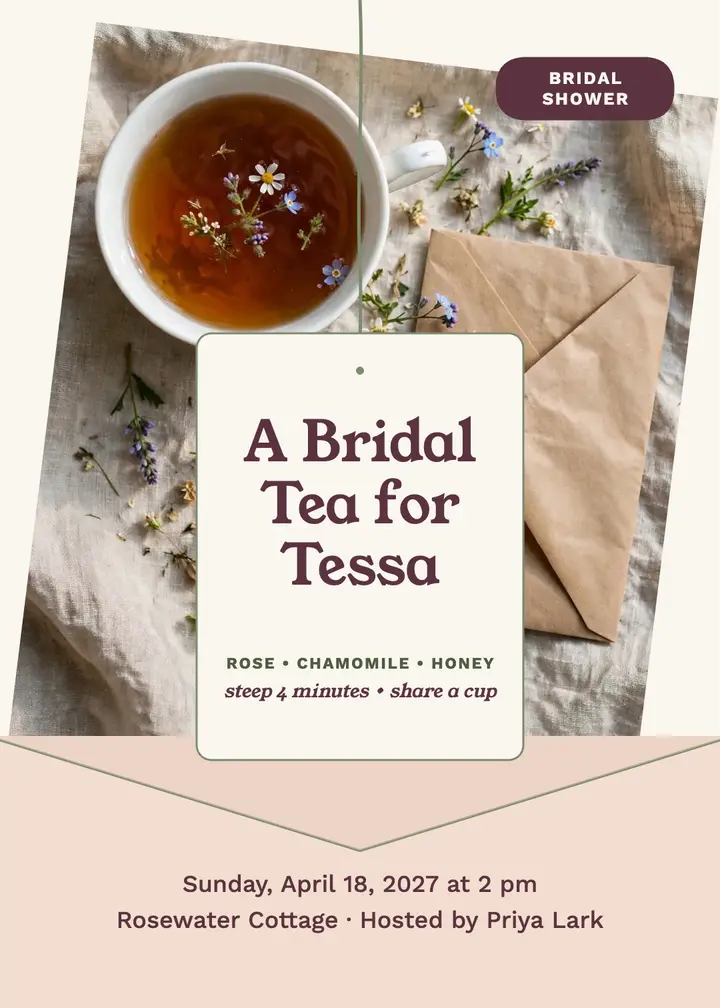 Bridal tea tag invitation for Tessa template