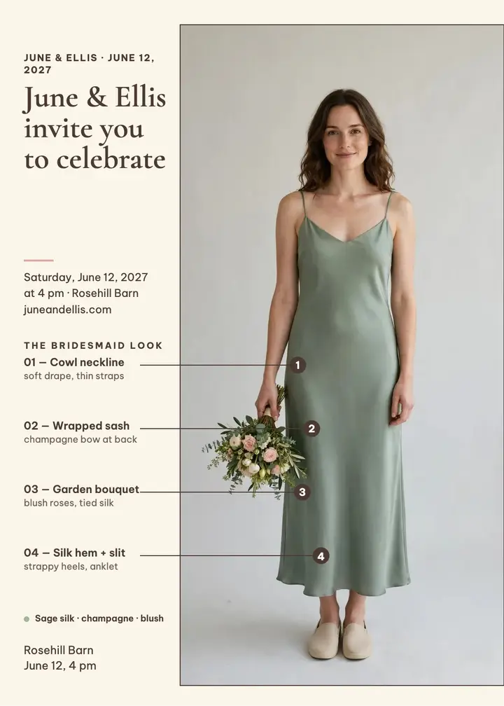 June and Ellis sage bridesmaid invitation template