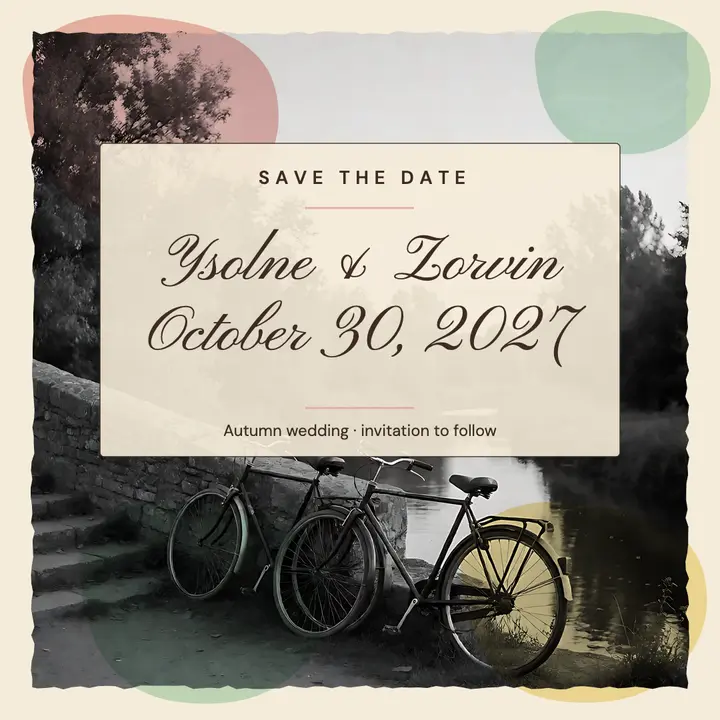 Save the date, bridge bicycles hand-tinted post template