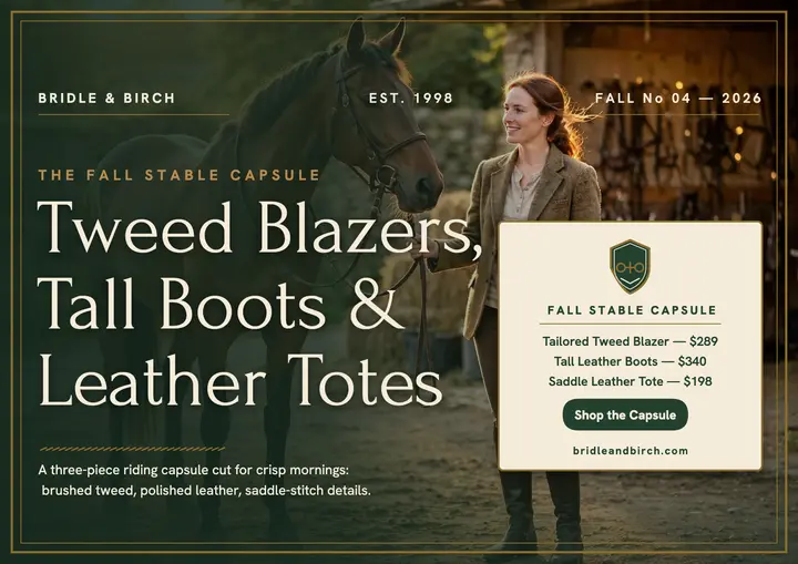 Bridle and Birch fall capsule brand card: fall fashion certificate template