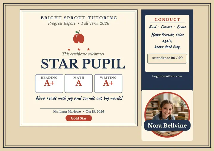 Bright Sprout progress report certificate template