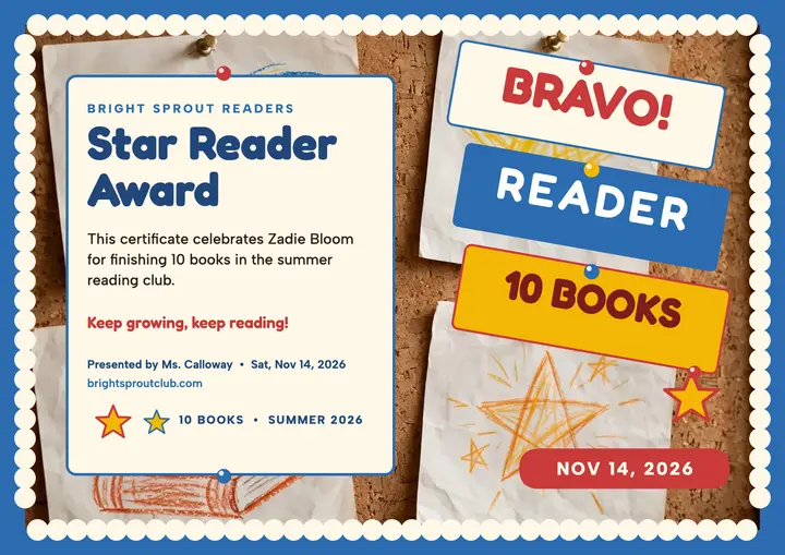 Star reader summer certificate template
