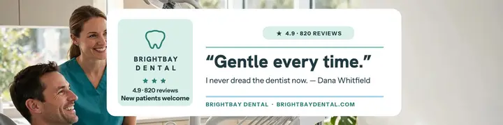 Brightbay Dental gentle care review banner: dental patient review banner template