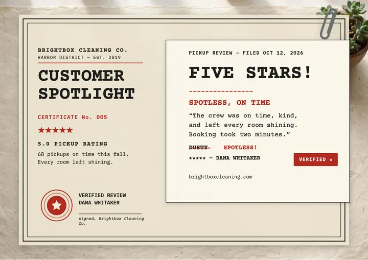Brightbox five-star pickup review certificate template