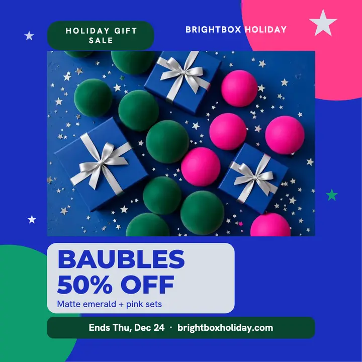 Brightbox Holiday bauble sale post: christmas sale post template