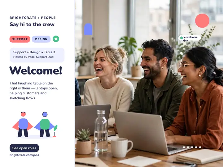 Brightcrate welcome slide, team photo template