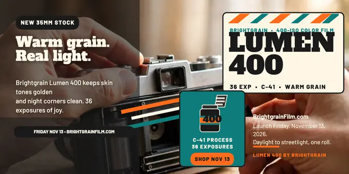 Brightgrain Lumen 400 film launch post: film stock launch post template